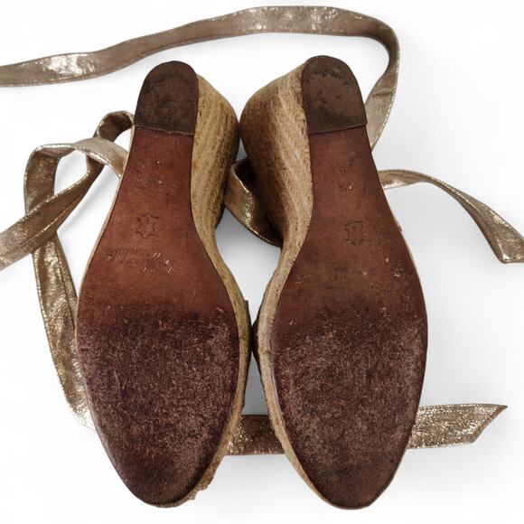 Loeffler Randall Harper Gold Metallic Leather Wedge Espadrilles 9.5B Brazil - Picture 2 of 16
